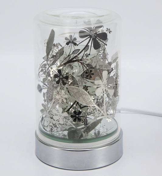 Silver Flowers Light Therapy oil Burner Lamp